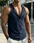 Mivanity Casual Sporty Vertical Ribbed Henley Tank Top
