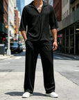 Mivanity Casual Water Ripple Textured Shirt Sets