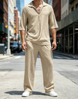 Mivanity Casual Water Ripple Textured Shirt Sets