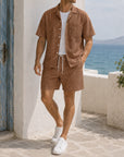 Mivanity Casual vacation 2-tone textured 2-piece sets