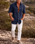Mivanity Classic Casual Button Down Cotton Linen Shirts