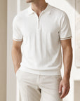 Mivanity Cool-Touch Cotton Knit Vertical Stripe Short Polo Shirts
