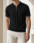 Mivanity Cool-Touch Cotton Knit Vertical Stripe Short Polo Shirts