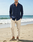 Mivanity Cotton Linen Beach Button Down with Pocket Shirts
