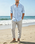 Mivanity Cotton Linen Beach Button Down with Pocket Shirts