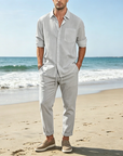 Mivanity Cotton Linen Beach Button Down with Pocket Shirts