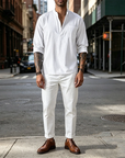 Mivanity Linen V-neck Beach Long-sleeved Shirts
