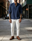 Mivanity Linen V-neck Beach Long-sleeved Shirts