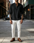 Mivanity Linen V-neck Beach Long-sleeved Shirts