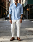 Mivanity Linen V-neck Beach Long-sleeved Shirts