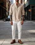 Mivanity Linen V-neck Beach Long-sleeved Shirts