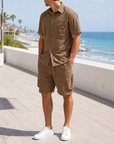 Mivanity Men's 2-Piece Short-Sleeve Shirt Cargo Pants Sets