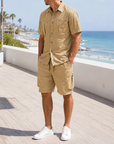 Mivanity Men's 2-Piece Short-Sleeve Shirt Cargo Pants Sets