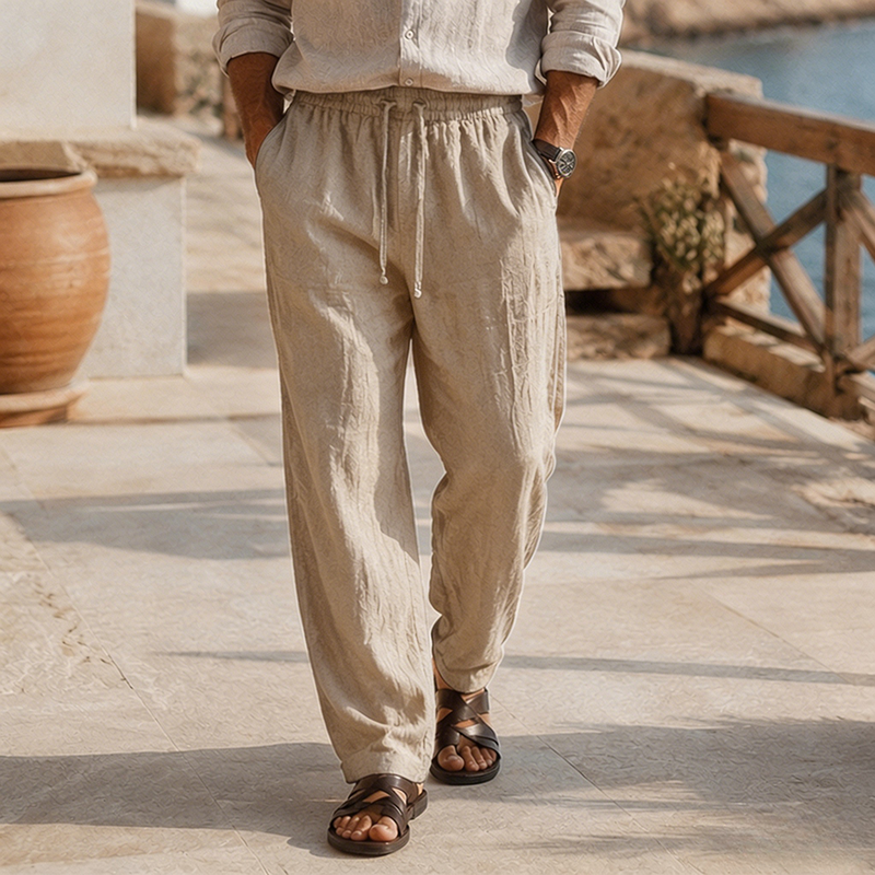 Mivanity Men's Beach Vacation Loose-Fit Lightweight Linen Trousers