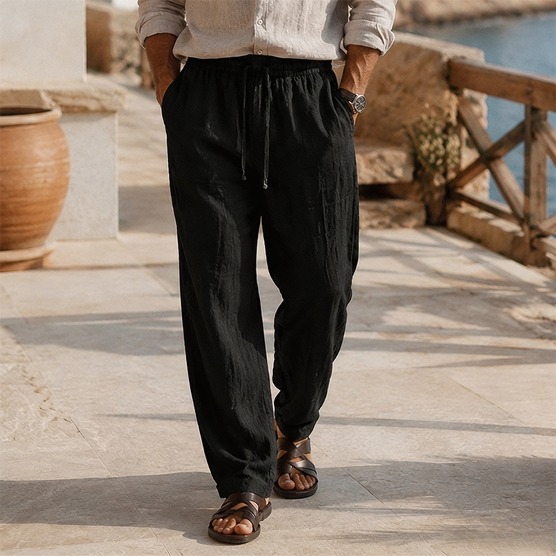 Mivanity Men's Beach Vacation Loose-Fit Lightweight Linen Trousers