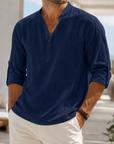 Mivanity Men's Breathable Linen Look Henley Shirt