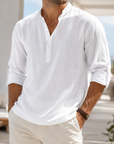 Mivanity Men's Breathable Linen Look Henley Shirt