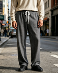Mivanity Men's Casual Daily Solid Color Texture Loose Trousers