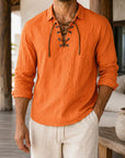 Mivanity Men's Casual Drawstring Linen Shirts