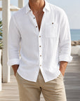 Mivanity Men's Casual Lapel Collar Linen Long-Sleeve Shirts