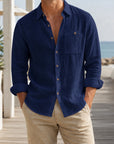 Mivanity Men's Casual Lapel Collar Linen Long-Sleeve Shirts