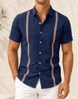 Mivanity Men's Casual Linen Bohemian Ribbon Short-Sleeve Shirts