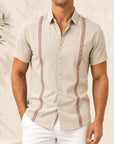 Mivanity Men's Casual Linen Bohemian Ribbon Short-Sleeve Shirts