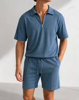 Mivanity Men's Casual Short-Sleeve Drawstring Shorts Sets