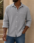 Mivanity Men's Casual Solid Color Waffle Long Sleeve Shirt With Shirts