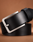 Mivanity Men's Classic Leather Belt with Brushed Metal Buckle