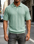 Mivanity Men's Comfortable Solid Color Textured Short-sleeved Lapel Polo Shirt