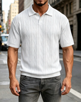 Mivanity Men's Comfortable Solid Color Textured Short-sleeved Lapel Polo Shirt