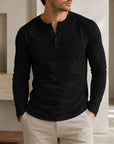 Mivanity Men's Crew Neck Button-Front Long-Sleeve T-Shirts