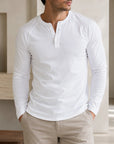 Mivanity Men's Crew Neck Button-Front Long-Sleeve T-Shirts