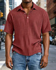 Mivanity Men's Daily Casual Pleated Solid Color Short-sleeved Polo Shirt