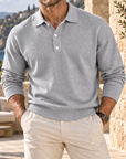 Mivanity Men's Embossed Knit Polo Sweater Long Sleeve Button Neck Casual Pullover