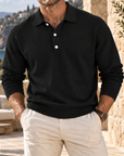 Mivanity Men's Embossed Knit Polo Sweater Long Sleeve Button Neck Casual Pullover