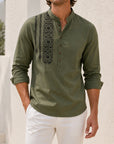 Mivanity Men's Ethnic Print Henley Button-Front Shirts