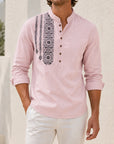 Mivanity Men's Ethnic Print Henley Button-Front Shirts