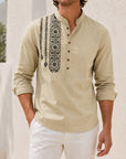 Mivanity Men's Ethnic Print Henley Button-Front Shirts