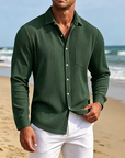 Mivanity Men's Everyday Casual Solid Color Corduroy Button Lapel Long Sleeve Shirt
