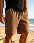 Mivanity Men's Everyday Waffle Embroidered Logo Casual Solid Shorts