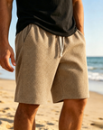 Mivanity Men's Everyday Waffle Embroidered Logo Casual Solid Shorts