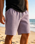Mivanity Men's Everyday Waffle Embroidered Logo Casual Solid Shorts