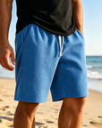Mivanity Men's Everyday Waffle Embroidered Logo Casual Solid Shorts