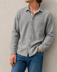 Mivanity Men's Fashion Casual Waffle Fabric Pocket Long Sleeve Lapel Shirt