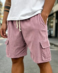 Mivanity Men's Fashion Retro Outdoor Workwear Pocket Elastic Waist Drawstring Shorts