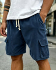 Mivanity Men's Fashion Retro Outdoor Workwear Pocket Elastic Waist Drawstring Shorts