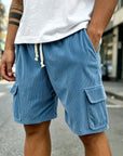 Mivanity Men's Fashion Retro Outdoor Workwear Pocket Elastic Waist Drawstring Shorts