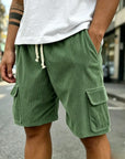Mivanity Men's Fashion Retro Outdoor Workwear Pocket Elastic Waist Drawstring Shorts